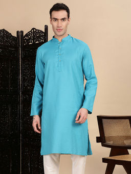 Sanwara - Blue Self Design Regular Fit Kurta