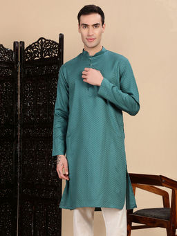 Sanwara - Green Self Design Regular Fit Kurta