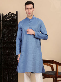 Sanwara - Blue Self Design Regular Fit Kurta