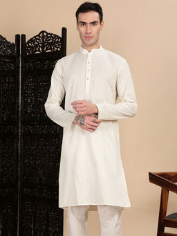 Sanwara - Cream Self Design Regular Fit Kurta