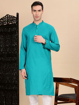 Sanwara - Teal Self Design Regular Fit Kurta