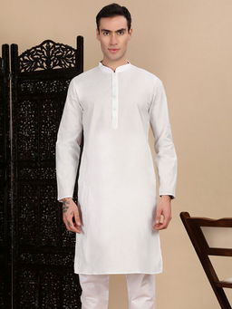 Sanwara - White Solid/Plain Regular Fit Kurta