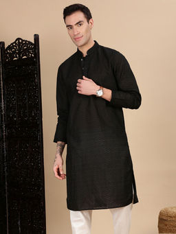 Sanwara - Black Embroidered Regular Fit Kurta