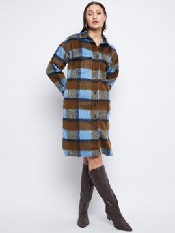 Madame - Women Check Brown & Blue Coat