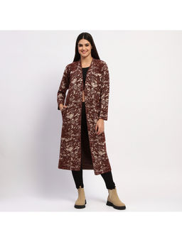 Madame - Women Abstract Print Chocolate Brown Long Shrug