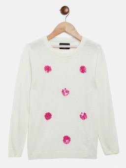CRIMSOUNE CLUB - Girls Off White Round Neck Sweater