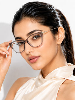 PERKEY - Full Rim Cat Eye Transparent Grey Eyeglass Frame For Women (OPTL0023-C2) (52)