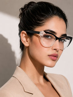 PERKEY - Cat Eye Oversized Black White Fusion Computer Glasses For Women (OPTL0010-C4) (52)