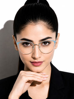 ROYAL SON - Full Rim Grey Silver Blue Cut Anti Glare Eye Protection Specs Women- SF0084-C2 (46)