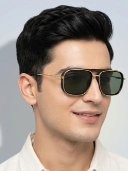ROYAL SON - Square Metal Black Frame Green Lens Square Full Rim Sunglasses- Sg-Rs8080-C2 (55)