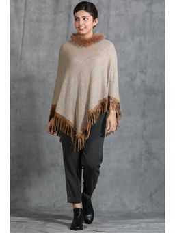 Dusala India - Handwoven Cashmere Fine Wool Poncho With Hight Quality Fur