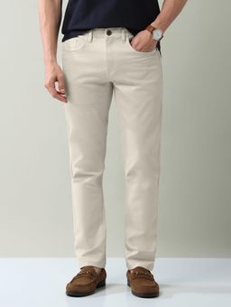 AD By Arvind - Men Cream Cotton Solid Trouser