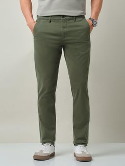 AD By Arvind - Men Olive Cotton Solid Trouser