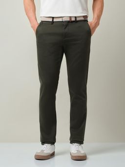 AD By Arvind - Men Olive Cotton Solid Trouser