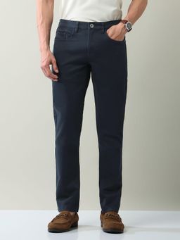 AD By Arvind - Men Navy Blue Cotton Solid Trouser