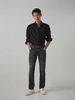 Mufti - Men Charcoal Cotton Blend Solid Jeans