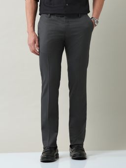 AD By Arvind - Men Charcoal Polyester Solid Trouser