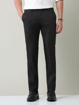 AD By Arvind - Men Charcoal Polyester Solid Trouser