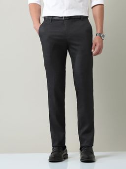 AD By Arvind - Men Charcoal Polyester Solid Trouser