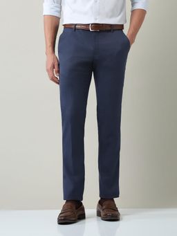AD By Arvind - Men Navy Blue Polyester Solid Trouser