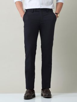 AD By Arvind - Men Navy Blue Polyester Solid Trouser