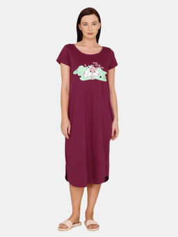 Zivame - Barnyard Cotton Mid Length Nightdress - Red