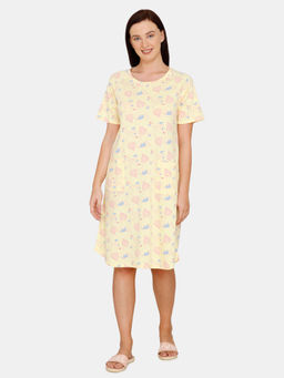 Zivame - Doodle Cotton Knee Length Nightdress - Mellow Yellow