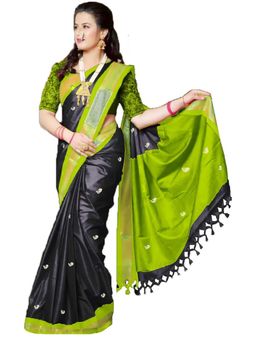 A S CREATION - Cotton Silk Kanchipuram Black Saree with Unstitched Blouse