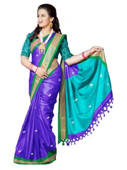 A S CREATION - Cotton Silk Kanchipuram Purple Saree with Unstitched Blouse
