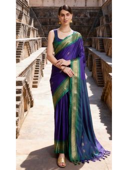 A S CREATION - Cotton Silk Kanchipuram Purple Saree with Unstitched Blouse