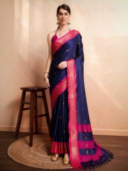 A S CREATION - Cotton Silk Kanchipuram Purple Saree with Unstitched Blouse