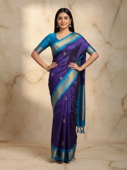 A S CREATION - Cotton Silk Kanchipuram Purple Saree with Unstitched Blouse