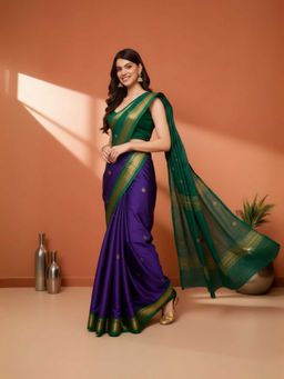 A S CREATION - Cotton Silk Kanchipuram Purple Saree with Unstitched Blouse