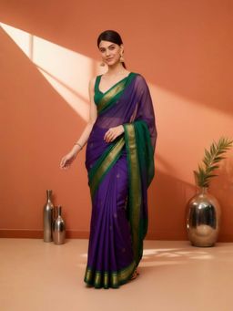 A S CREATION - Cotton Silk Kanchipuram Purple Saree with Unstitched Blouse