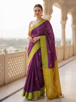 A S CREATION - Cotton Silk Kanchipuram Purple Saree with Unstitched Blouse