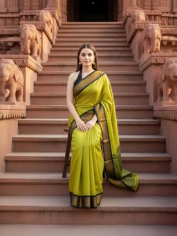 A S CREATION - Cotton Silk Kanchipuram Green Saree with Unstitched Blouse