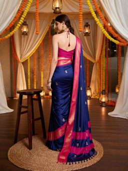 A S CREATION - Cotton Silk Kanchipuram Blue Saree with Unstitched Blouse