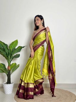 A S CREATION - Cotton Silk Kanchipuram Green Saree with Unstitched Blouse