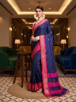 A S CREATION - Cotton Silk Kanchipuram Purple Saree with Unstitched Blouse