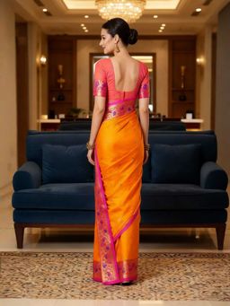 A S CREATION - Cotton Silk Kanchipuram Mustard Saree with Unstitched Blouse