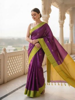 A S CREATION - Cotton Silk Kanchipuram Purple Saree with Unstitched Blouse