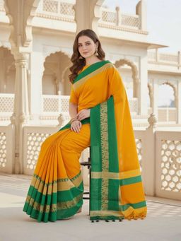 A S CREATION - Cotton Silk Kanchipuram Mustard Saree with Unstitched Blouse