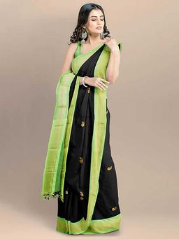 A S CREATION - Cotton Silk Kanchipuram Black Saree with Unstitched Blouse