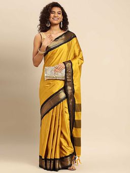 A S CREATION - Cotton Silk Kanchipuram Mustard Saree with Unstitched Blouse