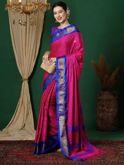 A S CREATION - Cotton Silk Kanchipuram Pink Saree with Unstitched Blouse