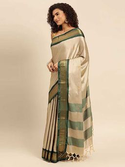 A S CREATION - Cotton Silk Kanchipuram Beige Saree with Unstitched Blouse