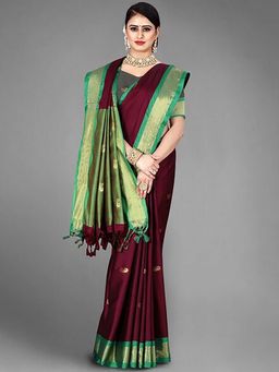 A S CREATION - Cotton Silk Kanchipuram Maroon Saree with Unstitched Blouse
