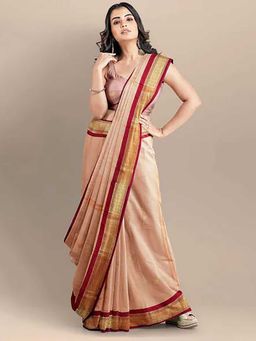 A S CREATION - Cotton Silk Kanchipuram Peach Saree with Unstitched Blouse