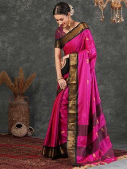A S CREATION - Cotton Silk Kanchipuram Pink Saree with Unstitched Blouse