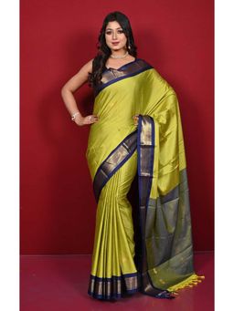 A S CREATION - Cotton Silk Kanchipuram Green Saree with Unstitched Blouse